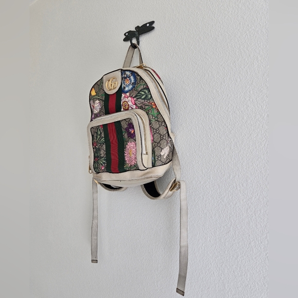 Gucci New Ophidia Flora Gg Supreme Canvas Brown Off White Beige Backpack - Picture 3 of 16